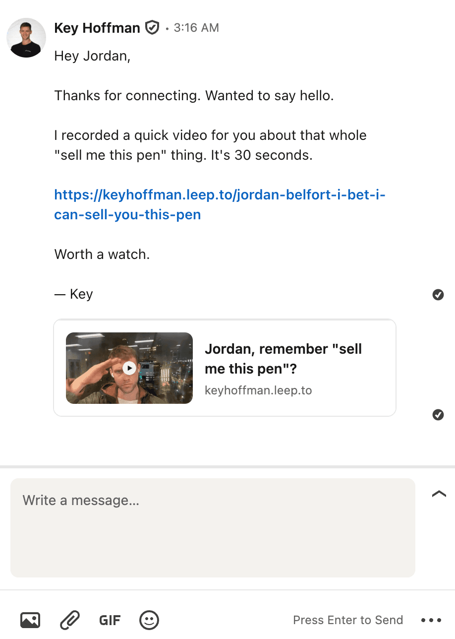 LinkedIn DM with Leeplink preview